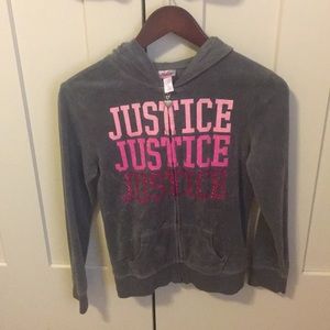 Justice grey velvet sweatshirt good condition